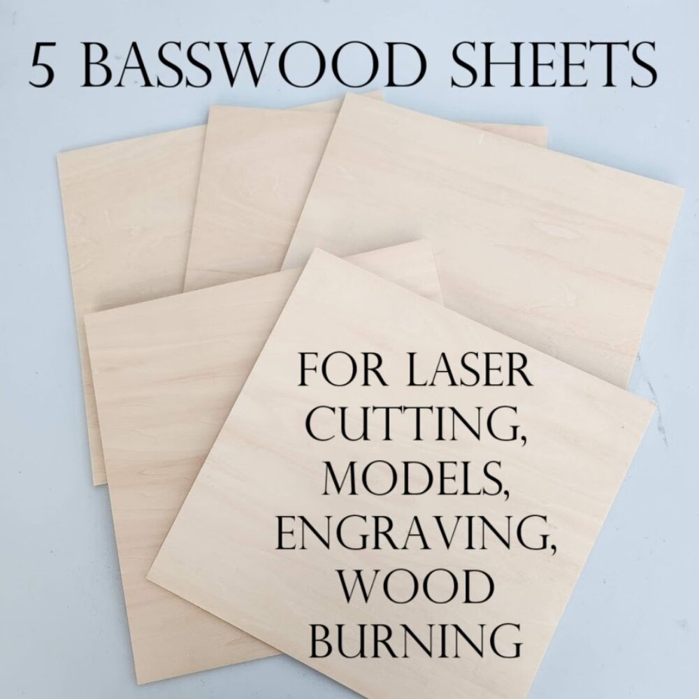 5 Pack Basswood Sheets 12"x12"x1/8", 3mm Thin Plywood Boards Unfinished Wood for